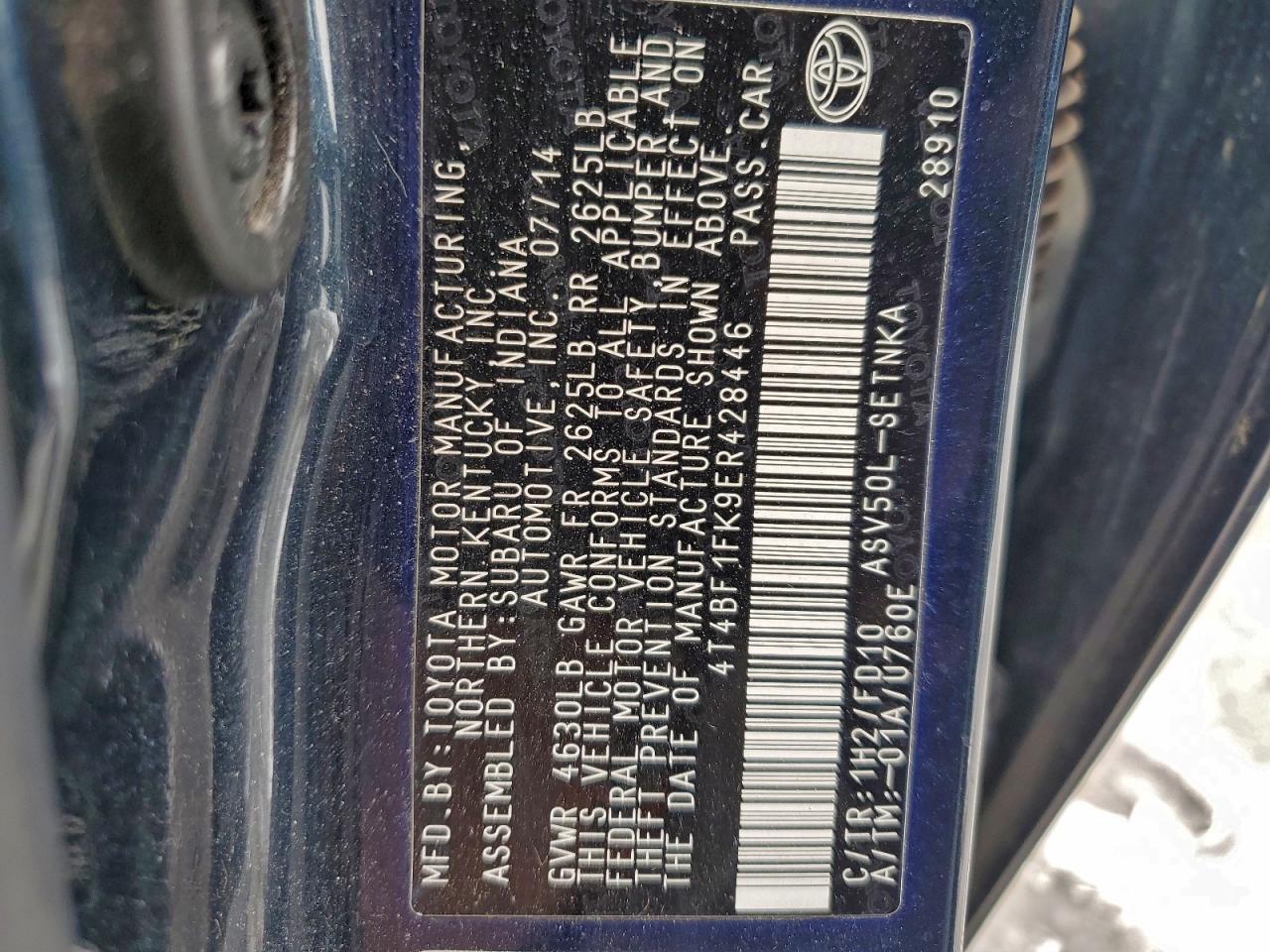 2014 Toyota Camry L VIN: 4T4BF1FK9ER428446 Lot: 94991045