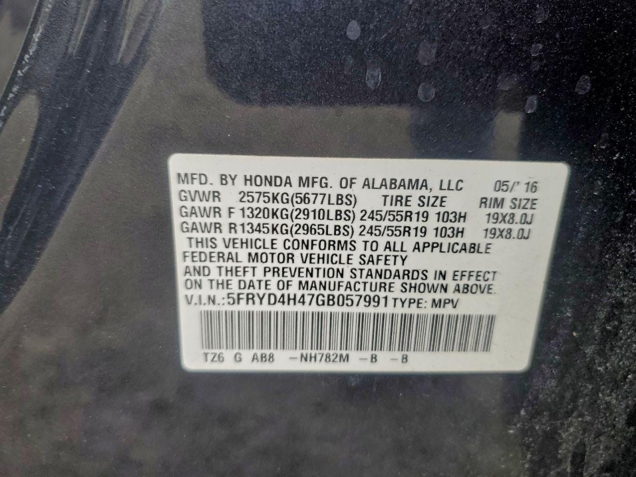 2016 Acura Mdx Technology VIN: 5FRYD4H47GB057991 Lot: 95631845