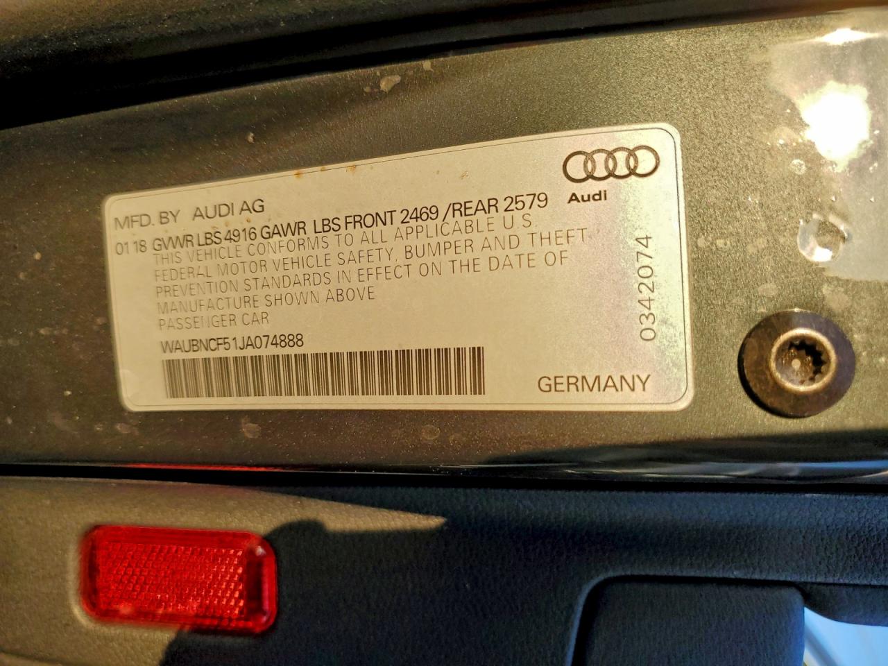 2018 Audi A5 Premium Plus VIN: WAUBNCF51JA074888 Lot: 95540655