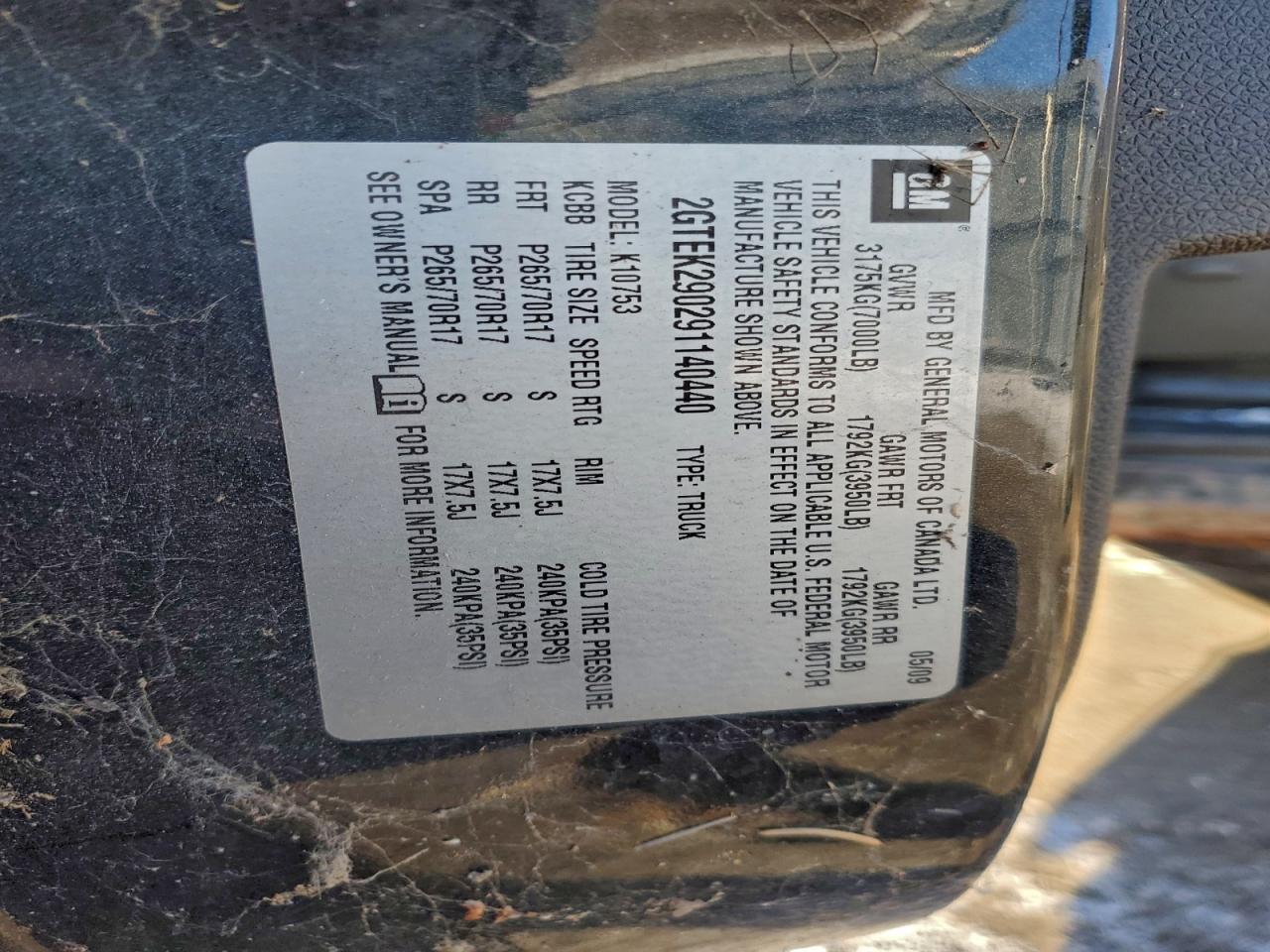 2009 GMC Sierra K1500 Sle VIN: 2GTEK290291140440 Lot: 95079385