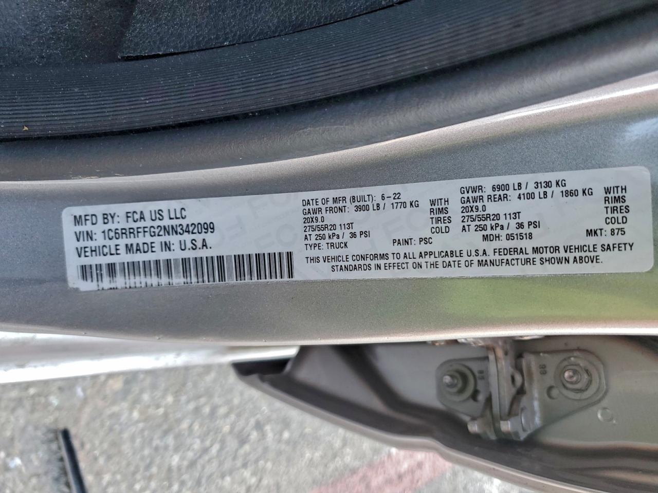 2022 Ram 1500 Big Horn/Lone Star VIN: 1C6RRFFG2NN342099 Lot: 94410195