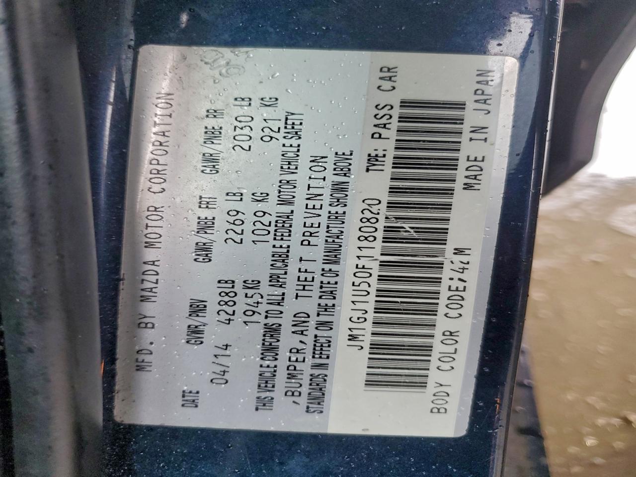 2015 Mazda 6 Sport VIN: JM1GJ1U50F1180820 Lot: 96244295