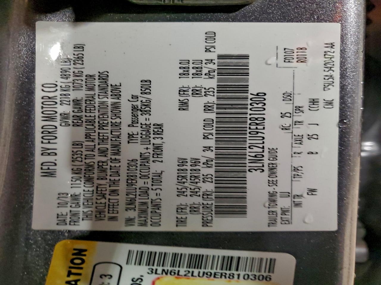 2014 Lincoln Mkz Hybrid VIN: 3LN6L2LU9ER810306 Lot: 95118695