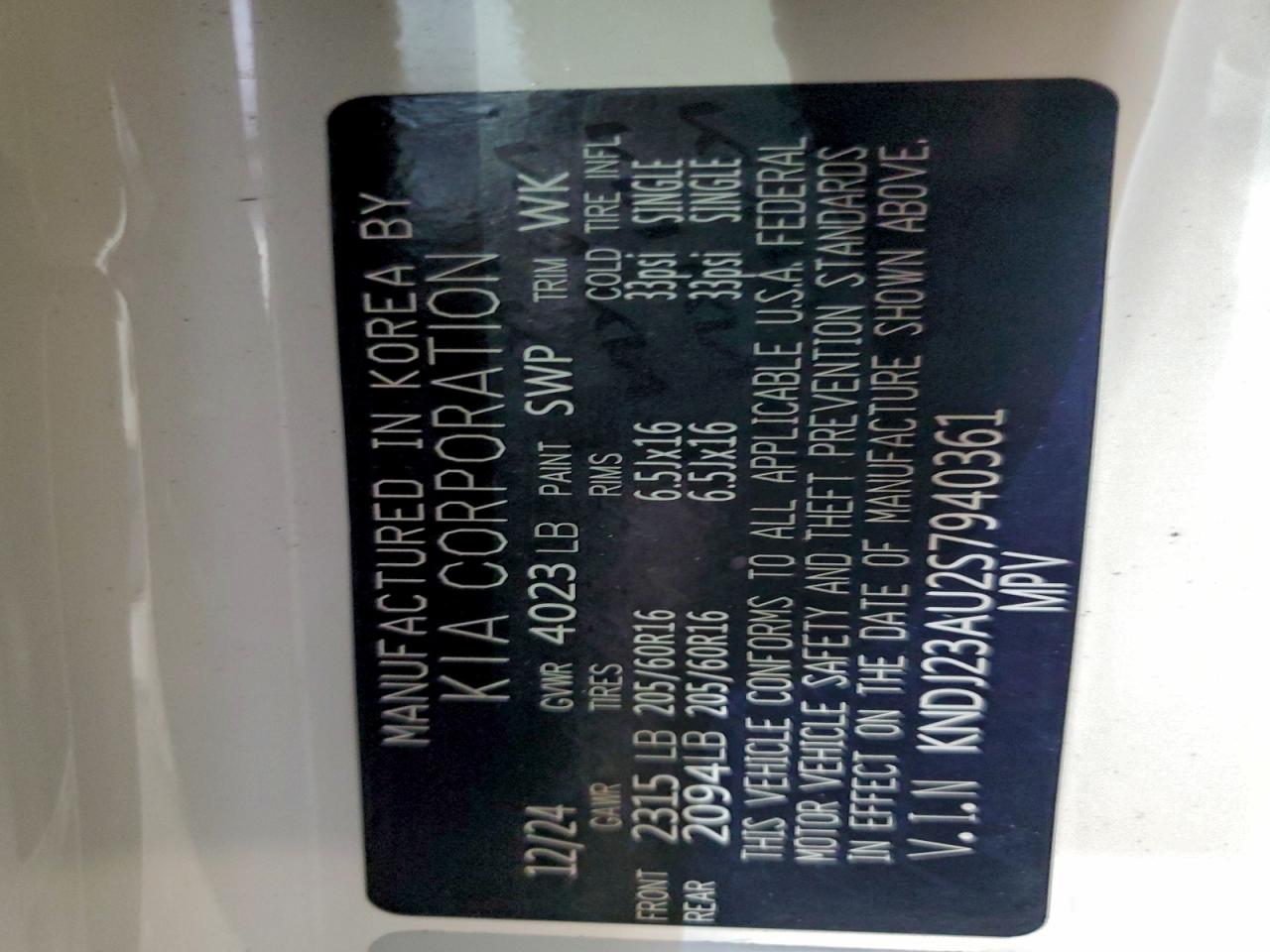 2025 Kia Soul Lx VIN: KNDJ23AU2S7940361 Lot: 95804095