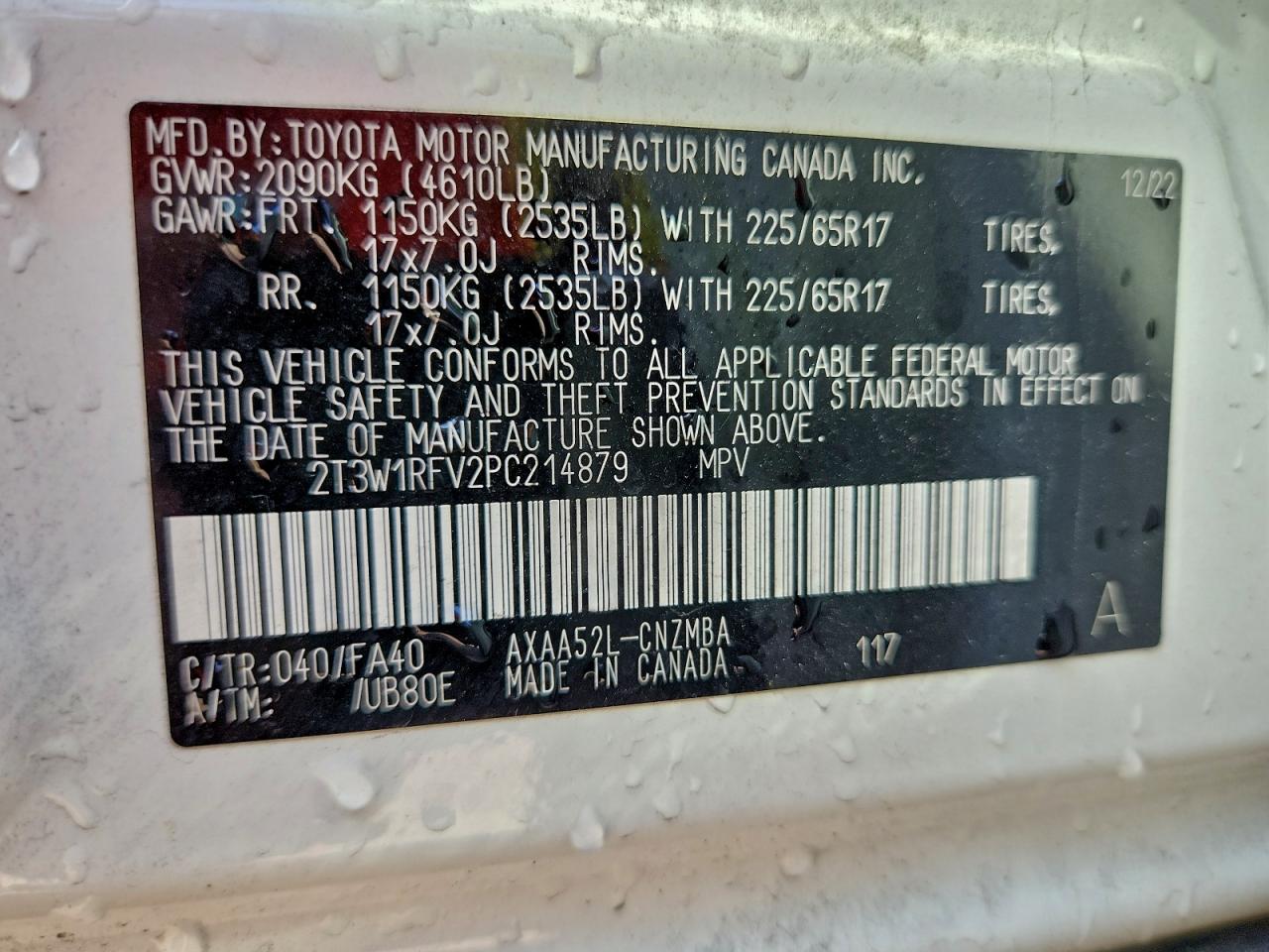 2023 Toyota Rav4 Xle VIN: 2T3W1RFV2PC214879 Lot: 95469765