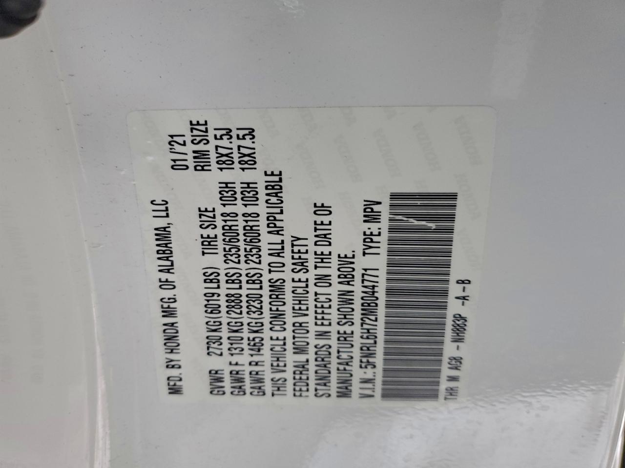 2021 Honda Odyssey Exl VIN: 5FNRL6H72MB044771 Lot: 94545595