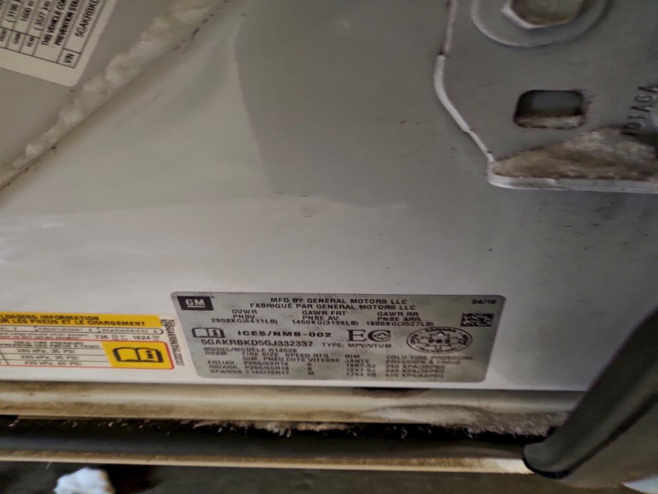 2016 Buick Enclave VIN: 5GAKRBKD5GJ332337 Lot: 94736655