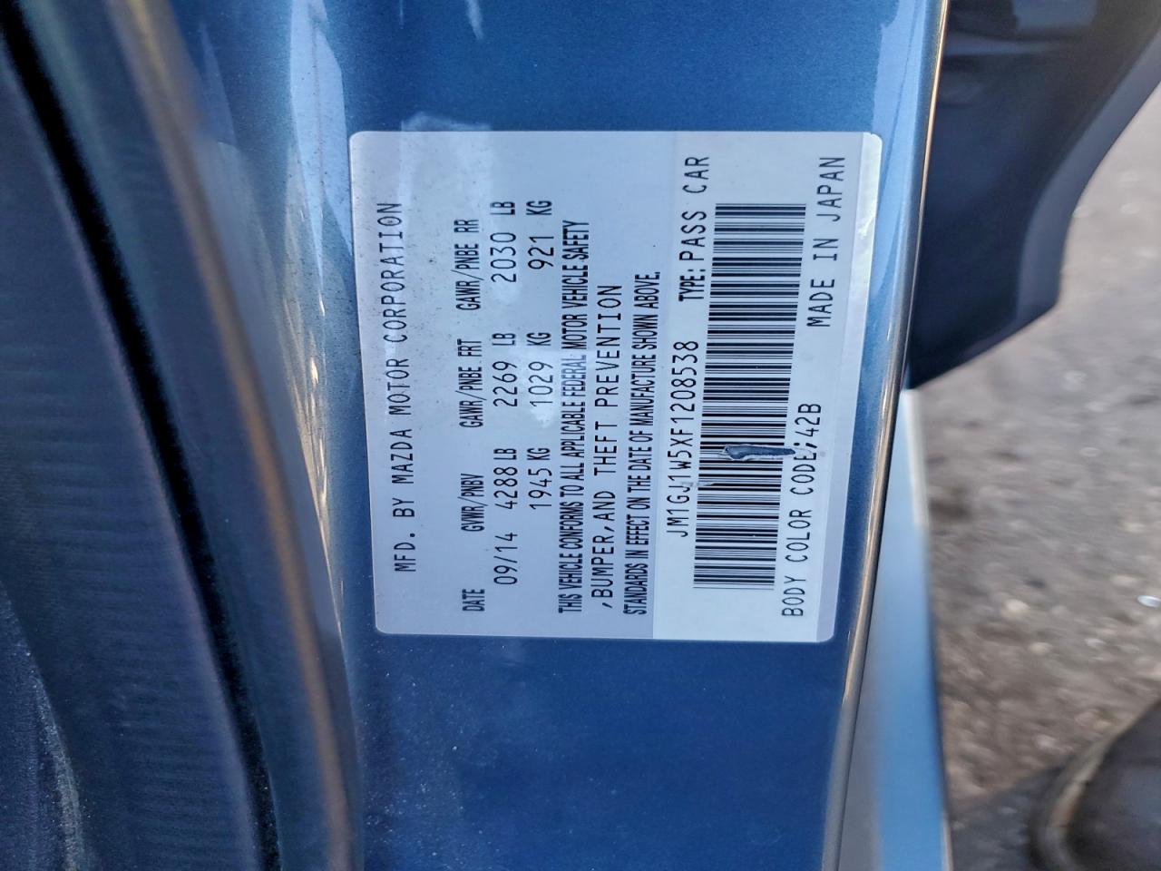 2015 Mazda 6 Grand Touring VIN: JM1GJ1W5XF1208538 Lot: 95839975