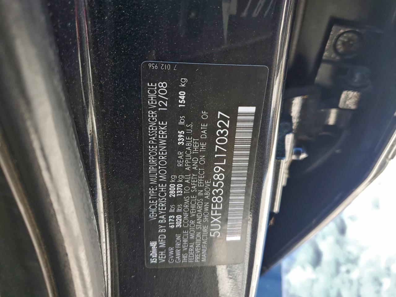 2009 BMW X5 xDrive48I VIN: 5UXFE83589L170327 Lot: 96151335