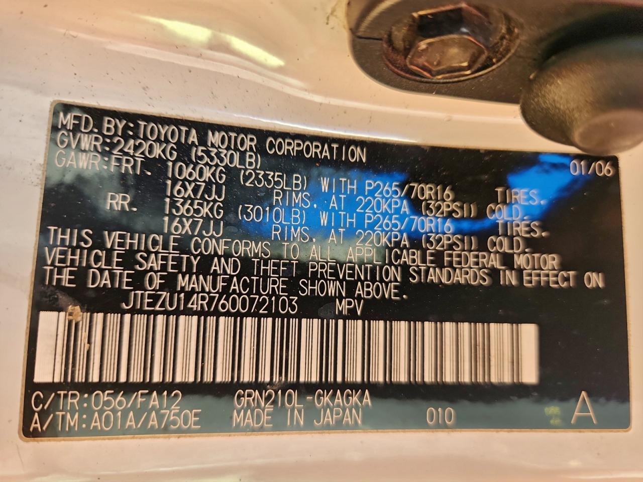 2006 Toyota 4Runner Sr5 VIN: JTEZU14R760072103 Lot: 94785395