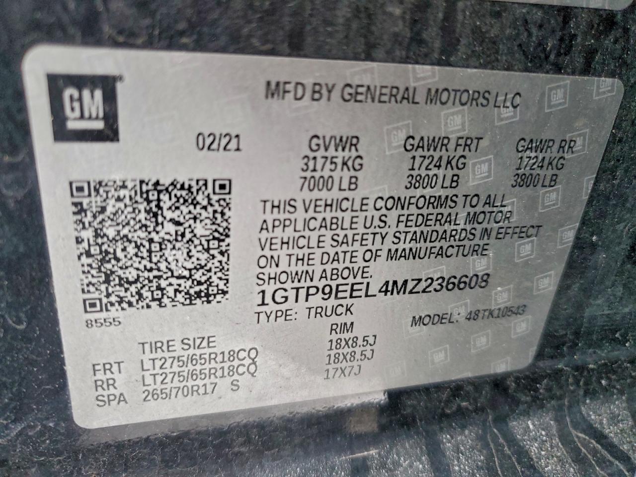 2021 GMC Sierra K1500 At4 VIN: 1GTP9EEL4MZ236608 Lot: 95914895