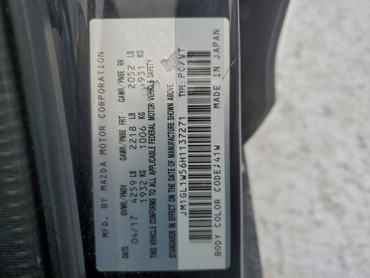 2017 Mazda 6 Grand Touring VIN: JM1GL1W56H1137271 Lot: 96761165