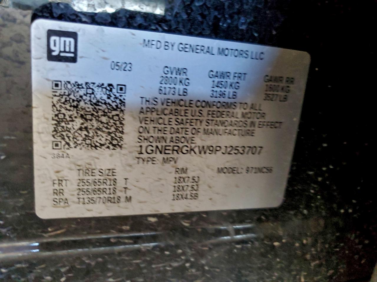 2023 Chevrolet Traverse Lt VIN: 1GNERGKW9PJ253707 Lot: 96763995