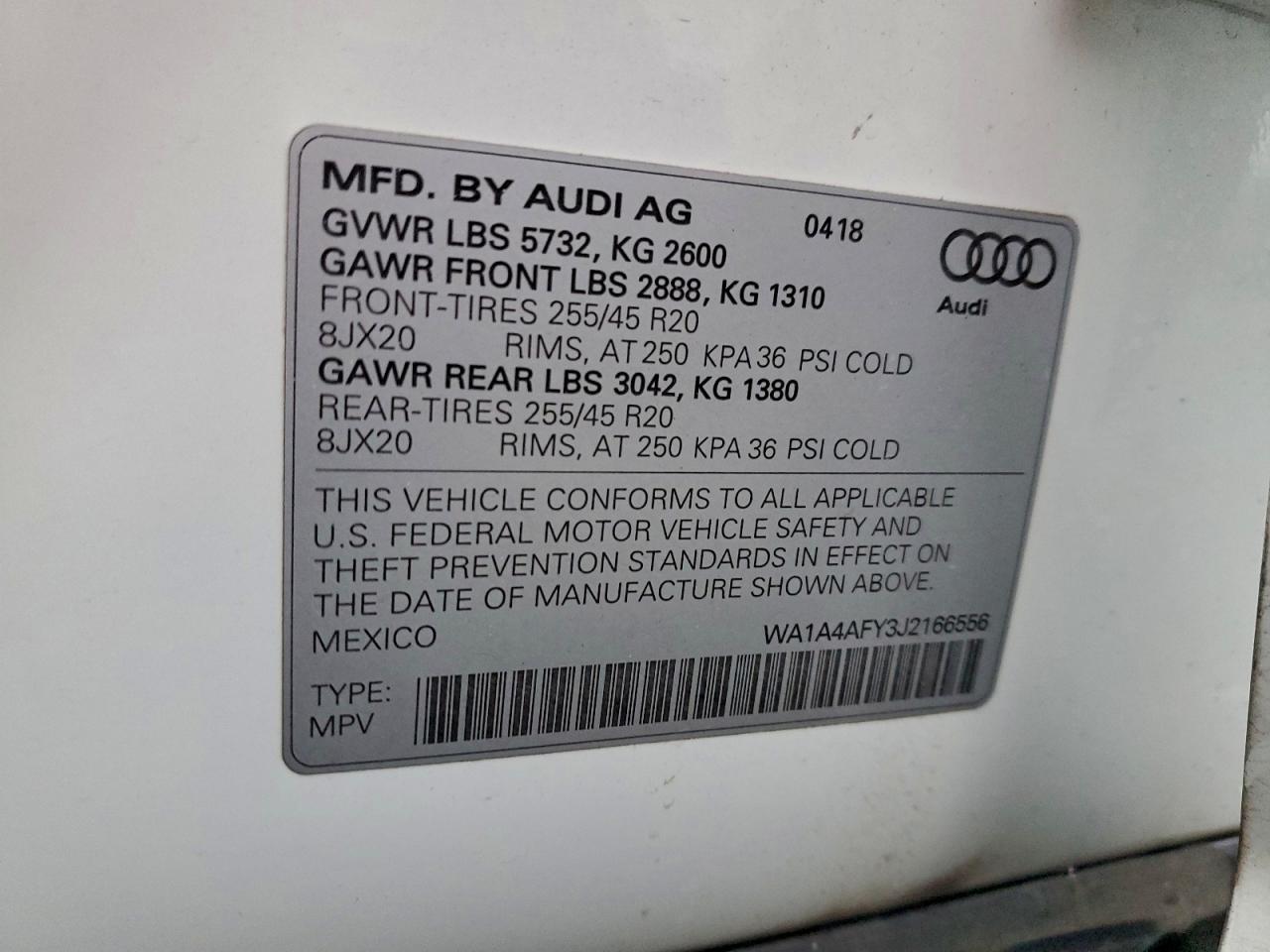 2018 Audi Sq5 Premium Plus VIN: WA1A4AFY3J2166556 Lot: 95715265