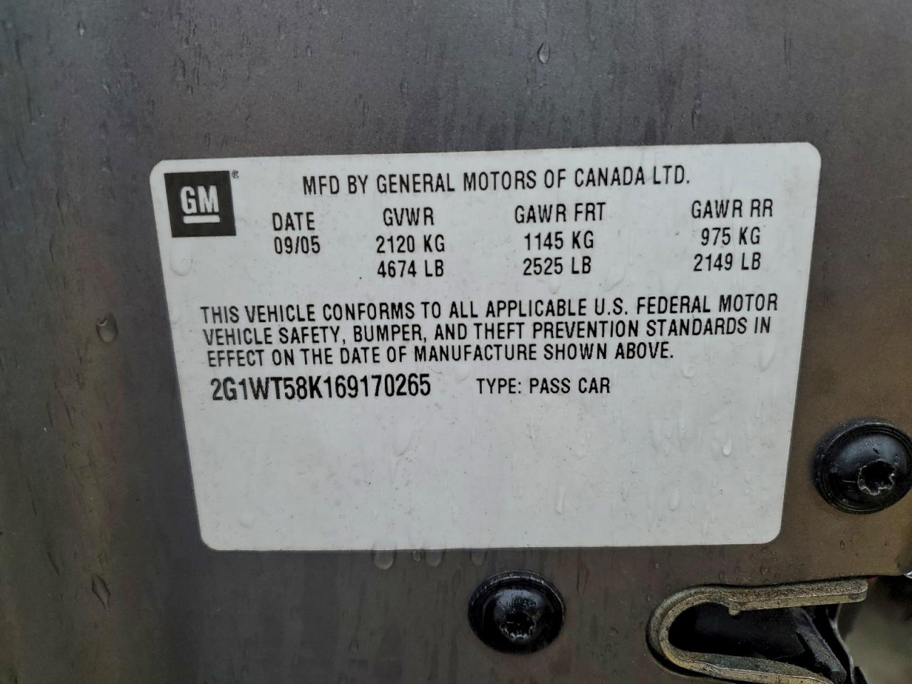 2006 Chevrolet Impala Lt VIN: 2G1WT58K169170265 Lot: 95327405