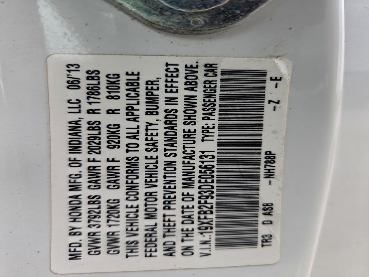 2013 Honda Civic Exl VIN: 19XFB2F93DE056131 Lot: 95983745