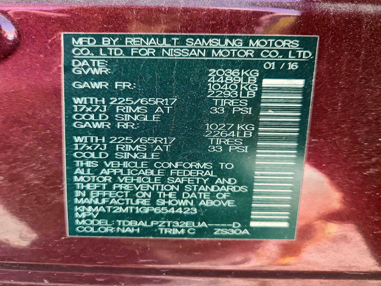 2016 Nissan Rogue S VIN: KNMAT2MT1GP654423 Lot: 96896725