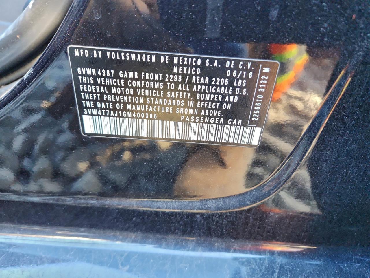 2016 Volkswagen Jetta Gli VIN: 3VW4T7AJ1GM400386 Lot: 95947025