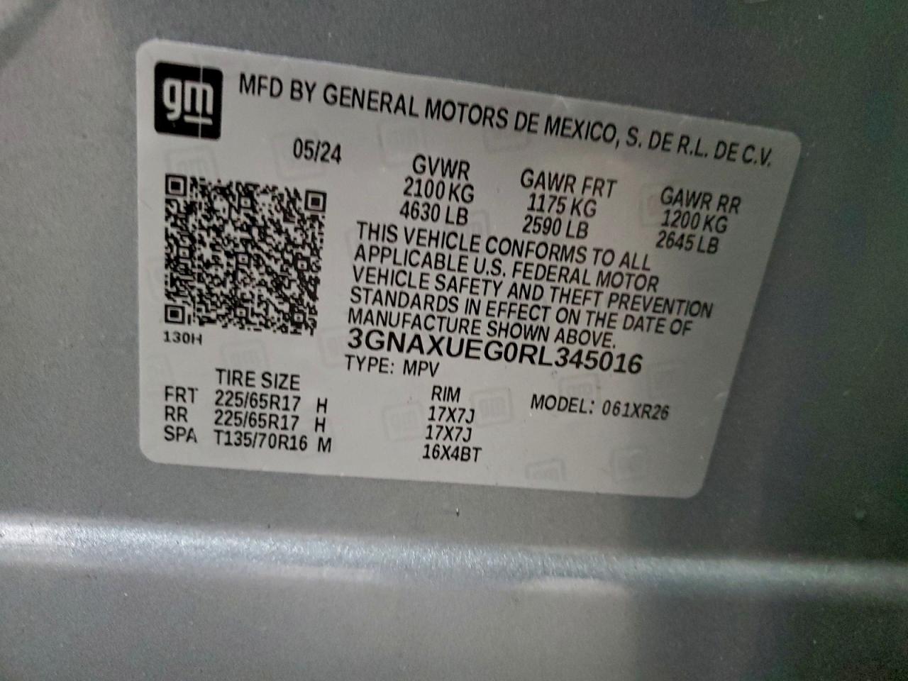 2024 Chevrolet Equinox Lt VIN: 3GNAXUEG0RL345016 Lot: 94925885