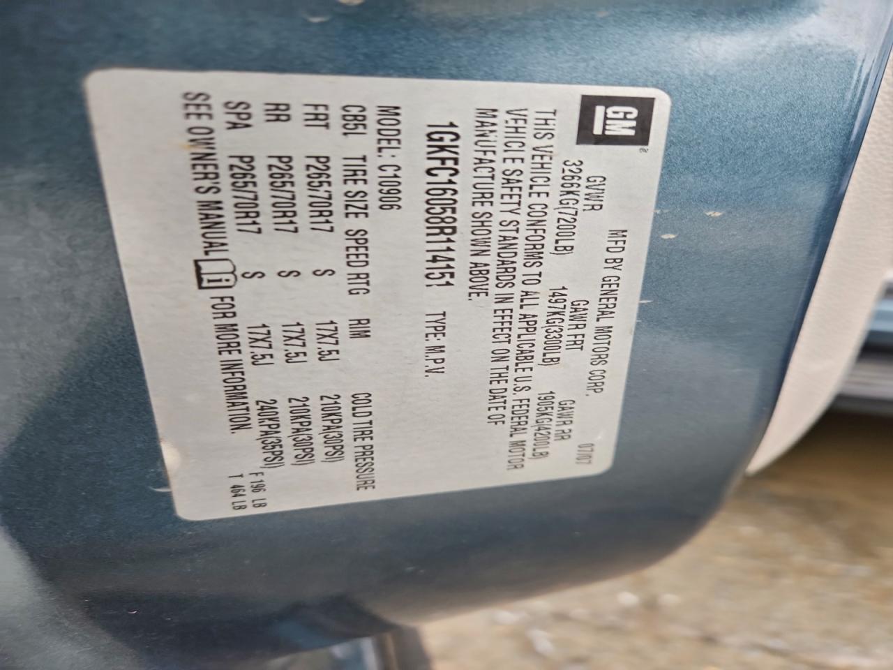 2008 GMC Yukon Xl C1500 VIN: 1GKFC16058R114151 Lot: 95464365