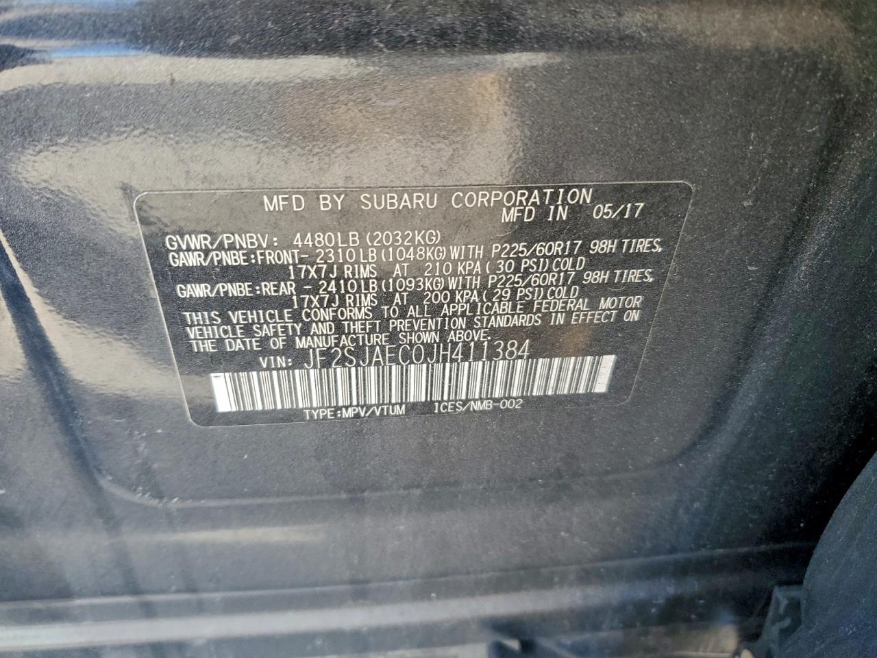 2018 Subaru Forester 2.5I Premium VIN: JF2SJAEC0JH411384 Lot: 95200005