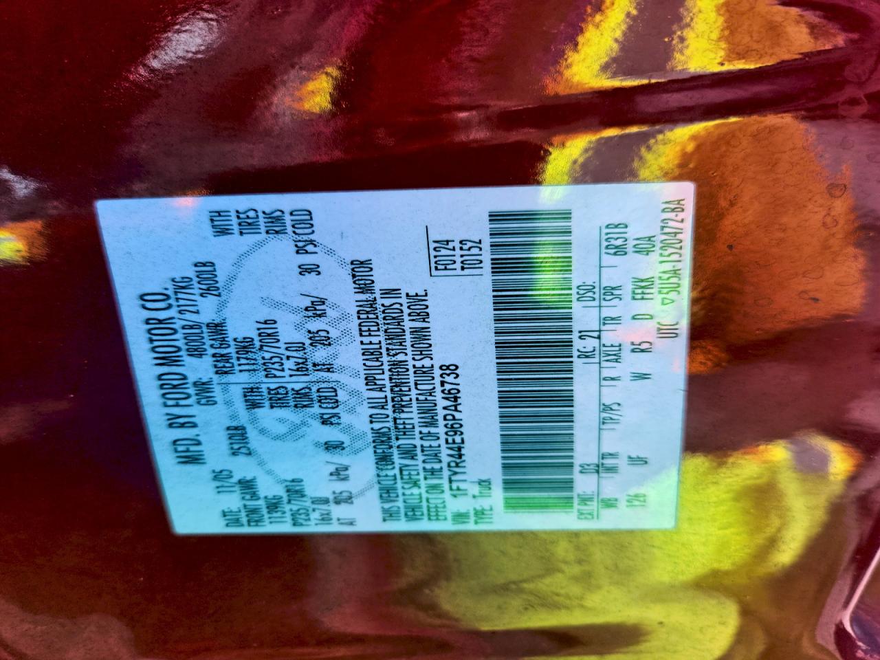 2006 Ford Ranger Super Cab VIN: 1FTYR44E96PA46738 Lot: 96678675