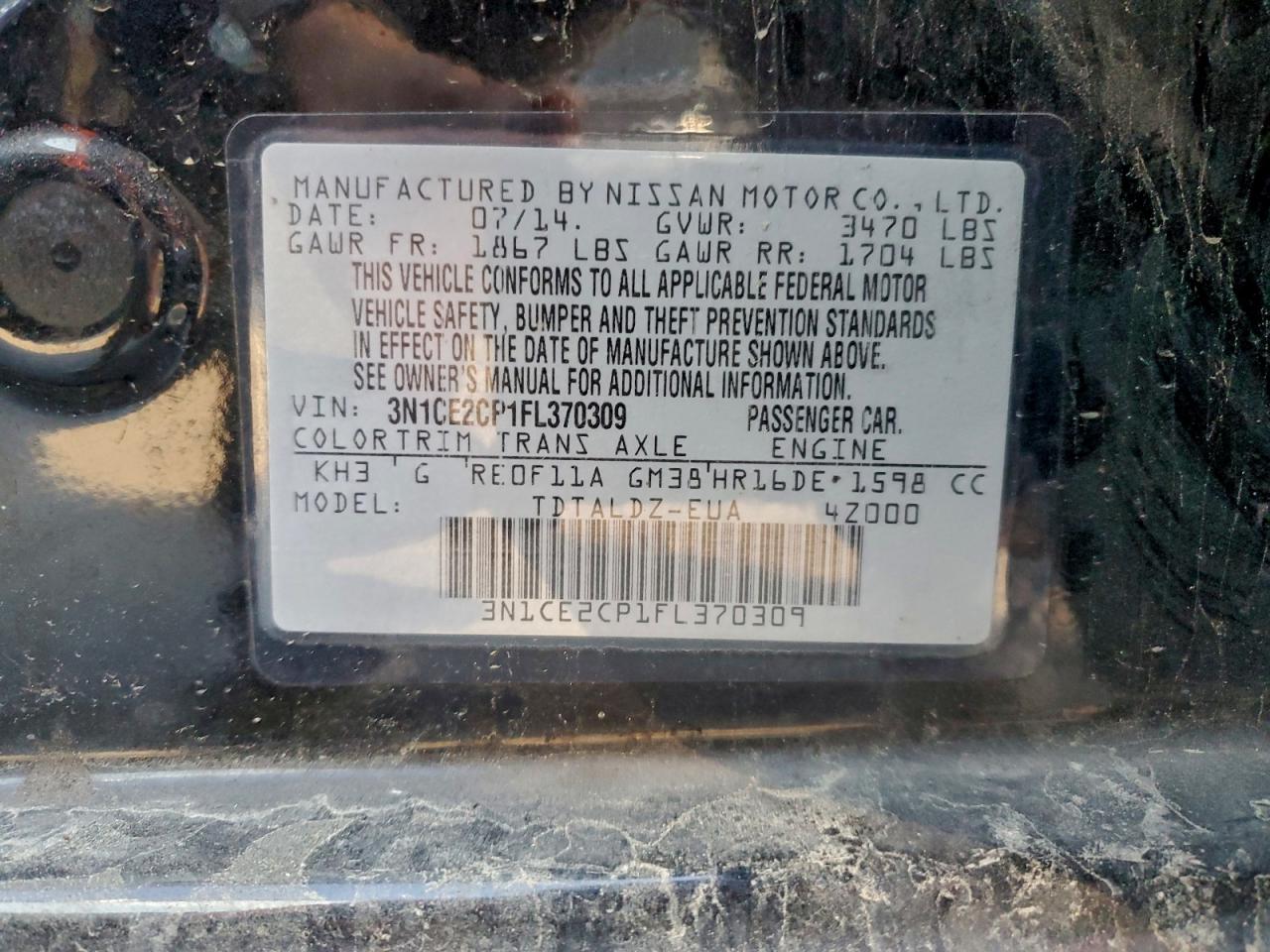 2015 Nissan Versa Note S VIN: 3N1CE2CP1FL370309 Lot: 94764275