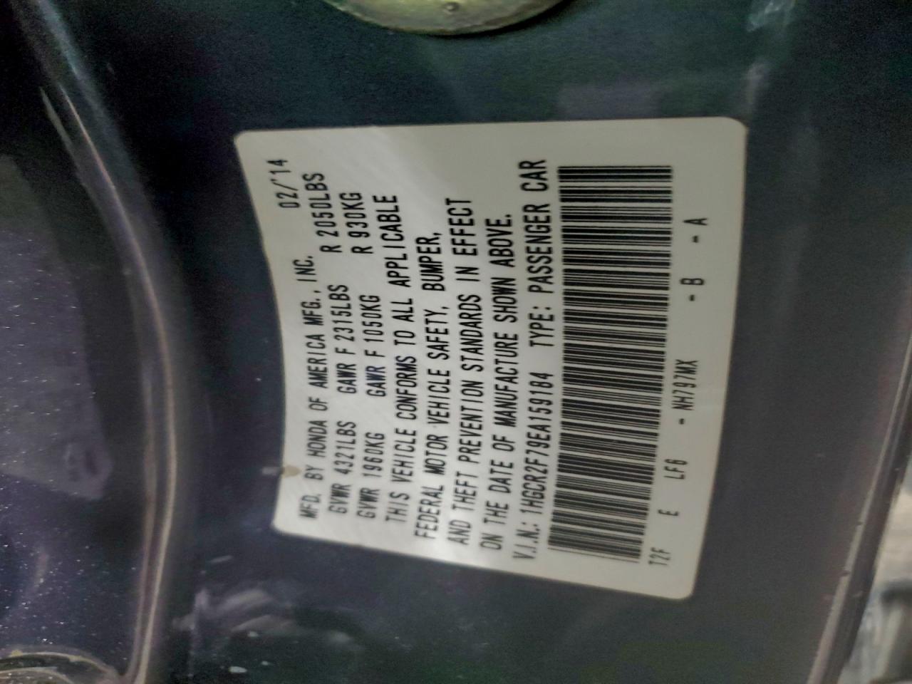 2014 Honda Accord Ex VIN: 1HGCR2F79EA159184 Lot: 95406065