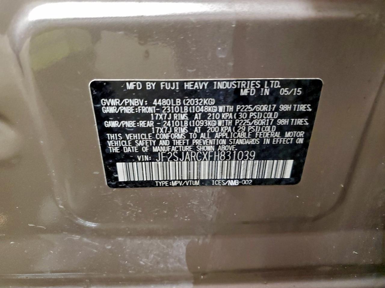 2015 Subaru Forester 2.5I Limited VIN: JF2SJARCXFH831039 Lot: 96112295