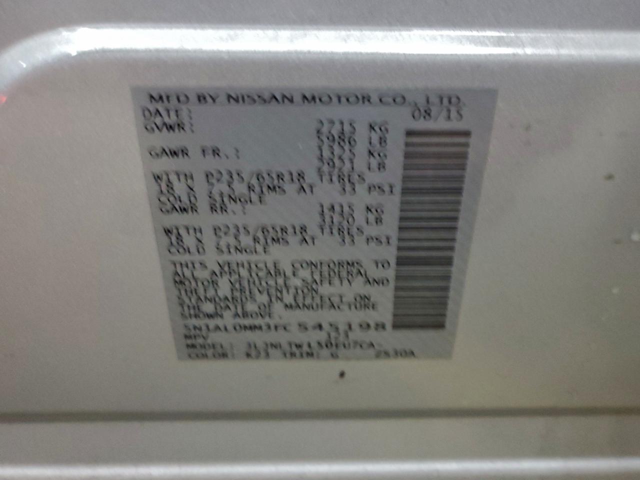 2015 Infiniti Qx60 VIN: 5N1AL0MM3FC545198 Lot: 94293285