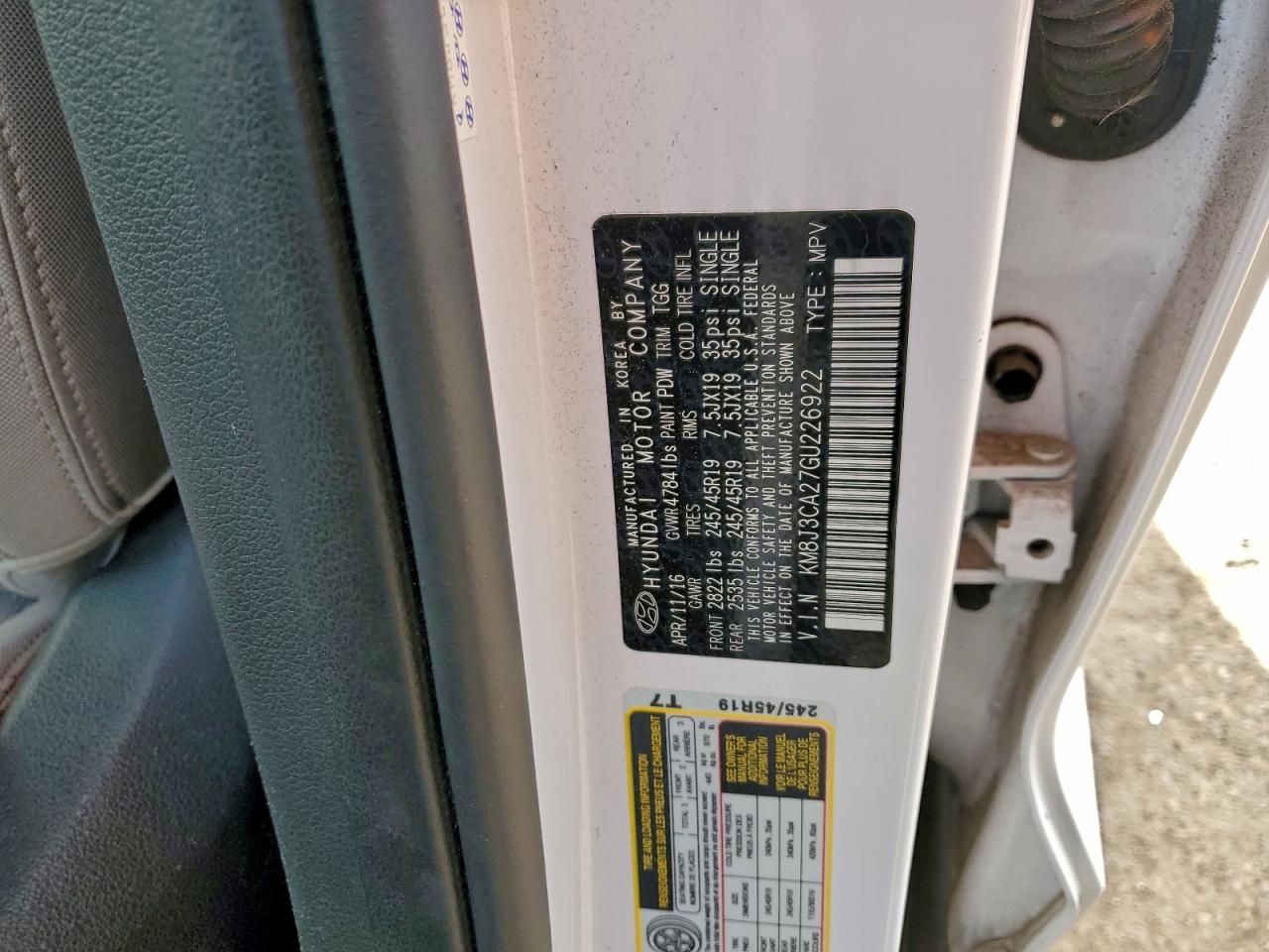 2016 Hyundai Tucson Limited VIN: KM8J3CA27GU226922 Lot: 97285835