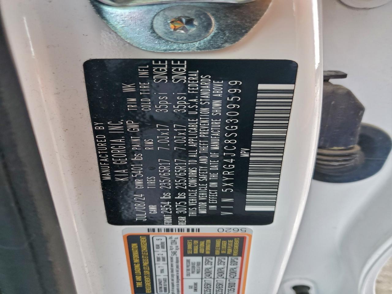 2025 Kia Sorento Lx VIN: 5XYRG4JC8SG309599 Lot: 94854635