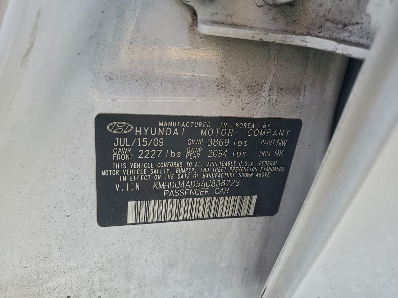 2010 Hyundai Elantra Blue VIN: KMHDU4AD5AU838223 Lot: 96845975