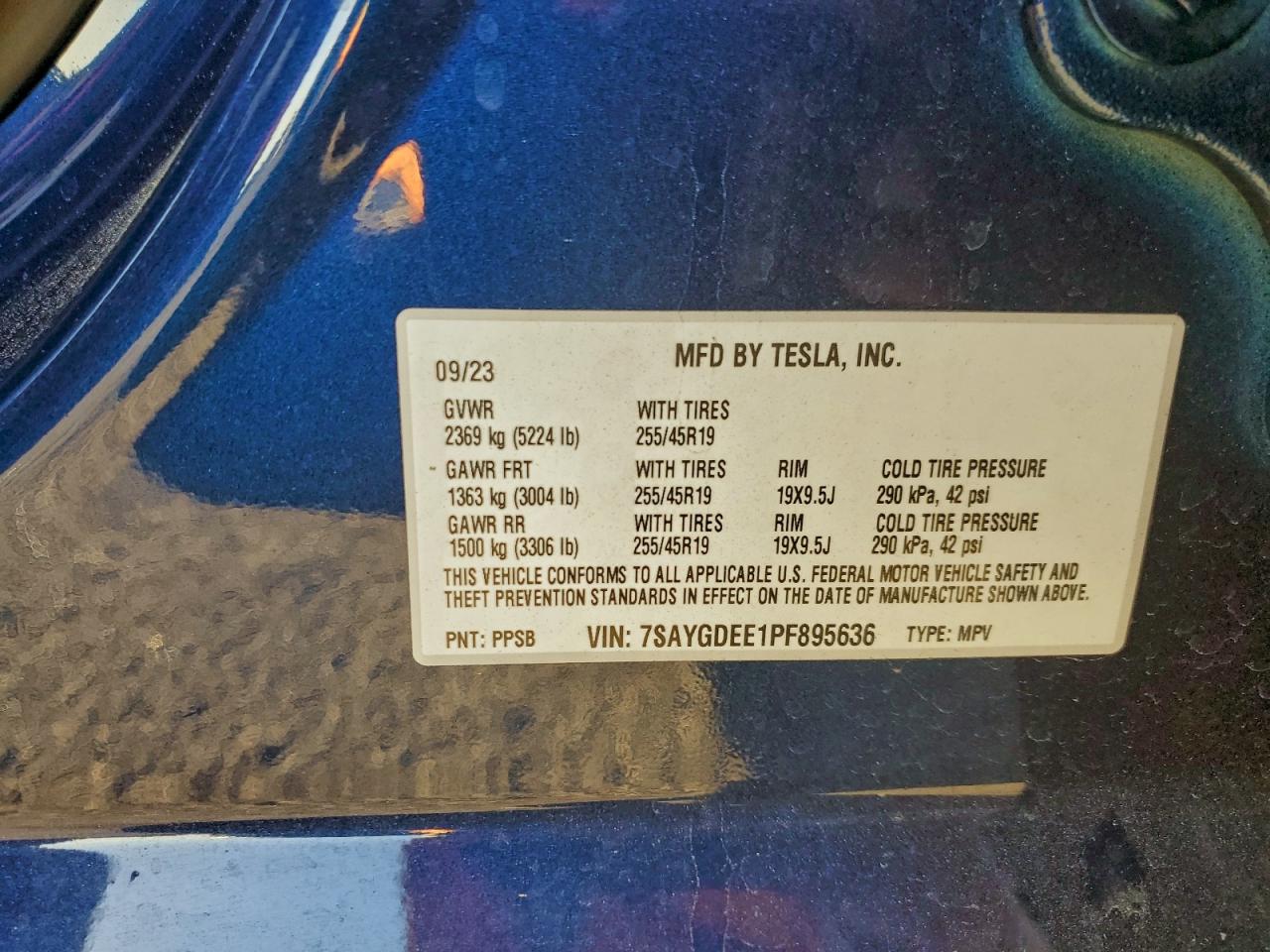 2023 Tesla Model Y VIN: 7SAYGDEE1PF895636 Lot: 94427855