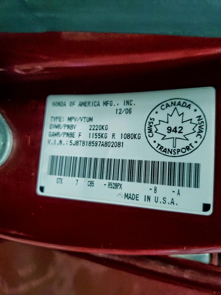 2007 Acura Rdx Technology VIN: 5J8TB18597A802081 Lot: 95028115