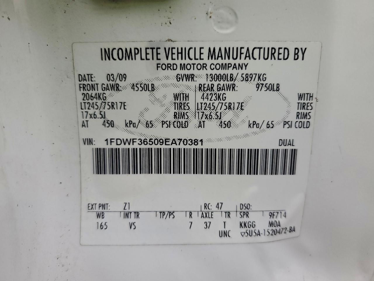 2009 Ford Transit Box Truck VIN: 1FDWF36509EA70381 Lot: 94898015
