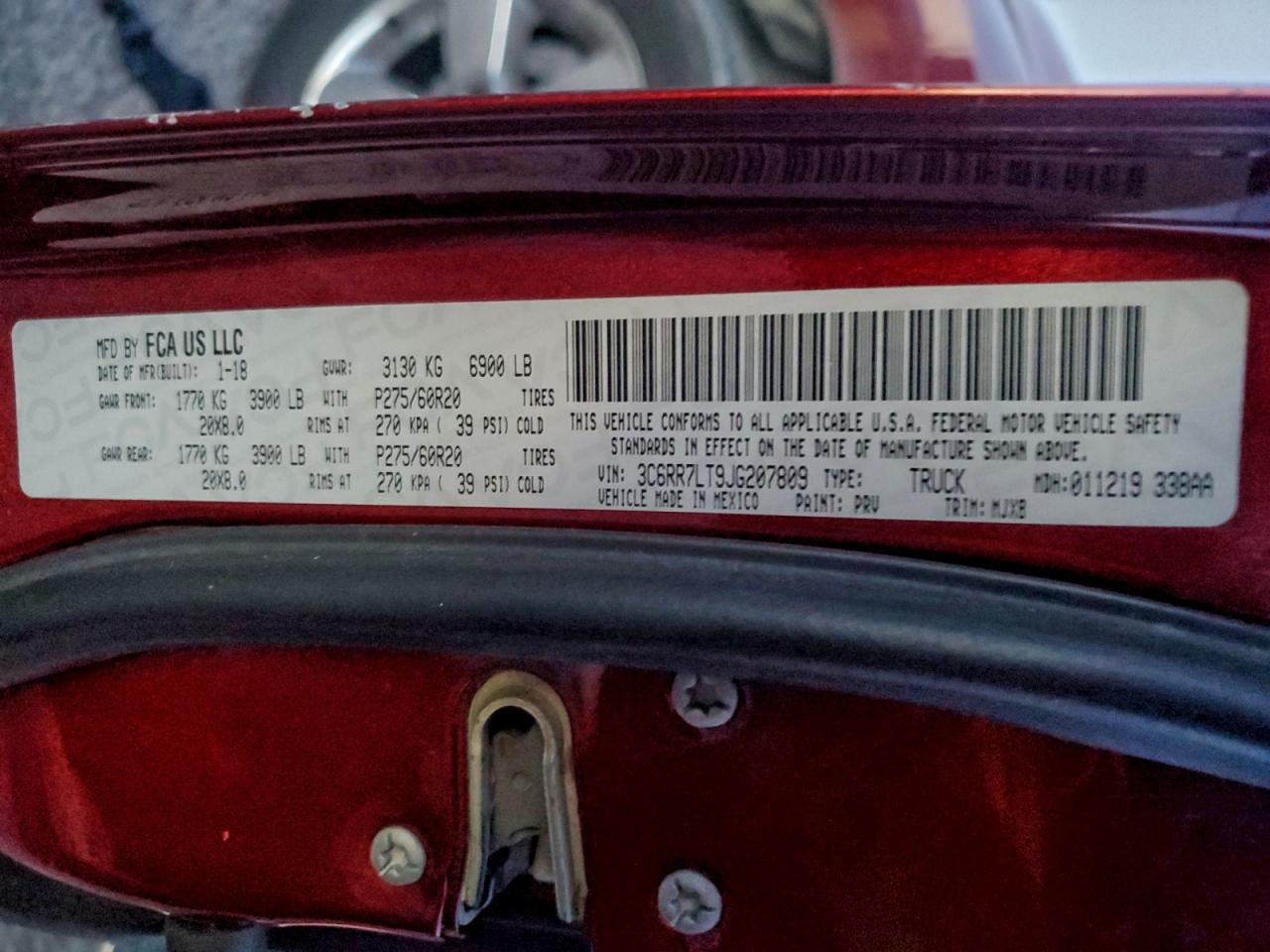 2018 Ram 1500 Slt VIN: 3C6RR7LT9JG207809 Lot: 94935035