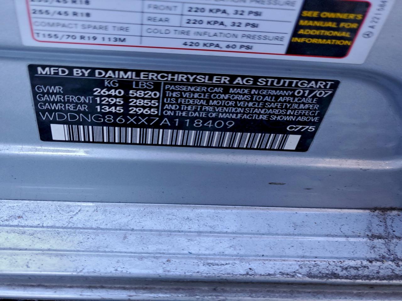 2007 Mercedes-Benz S 550 4Matic VIN: WDDNG86XX7A118409 Lot: 95304465