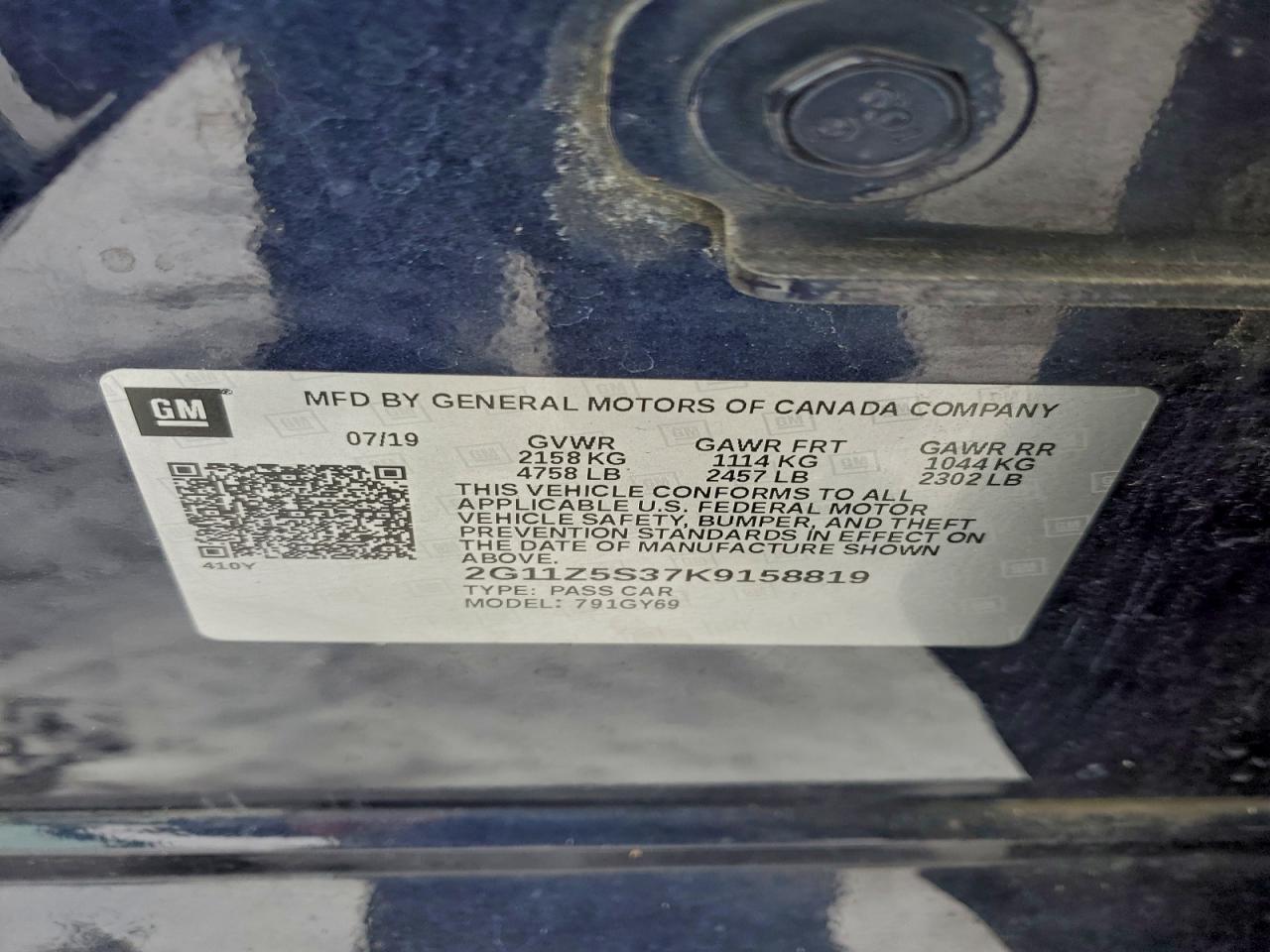 2019 Chevrolet Impala Lt VIN: 2G11Z5S37K9158819 Lot: 94607975