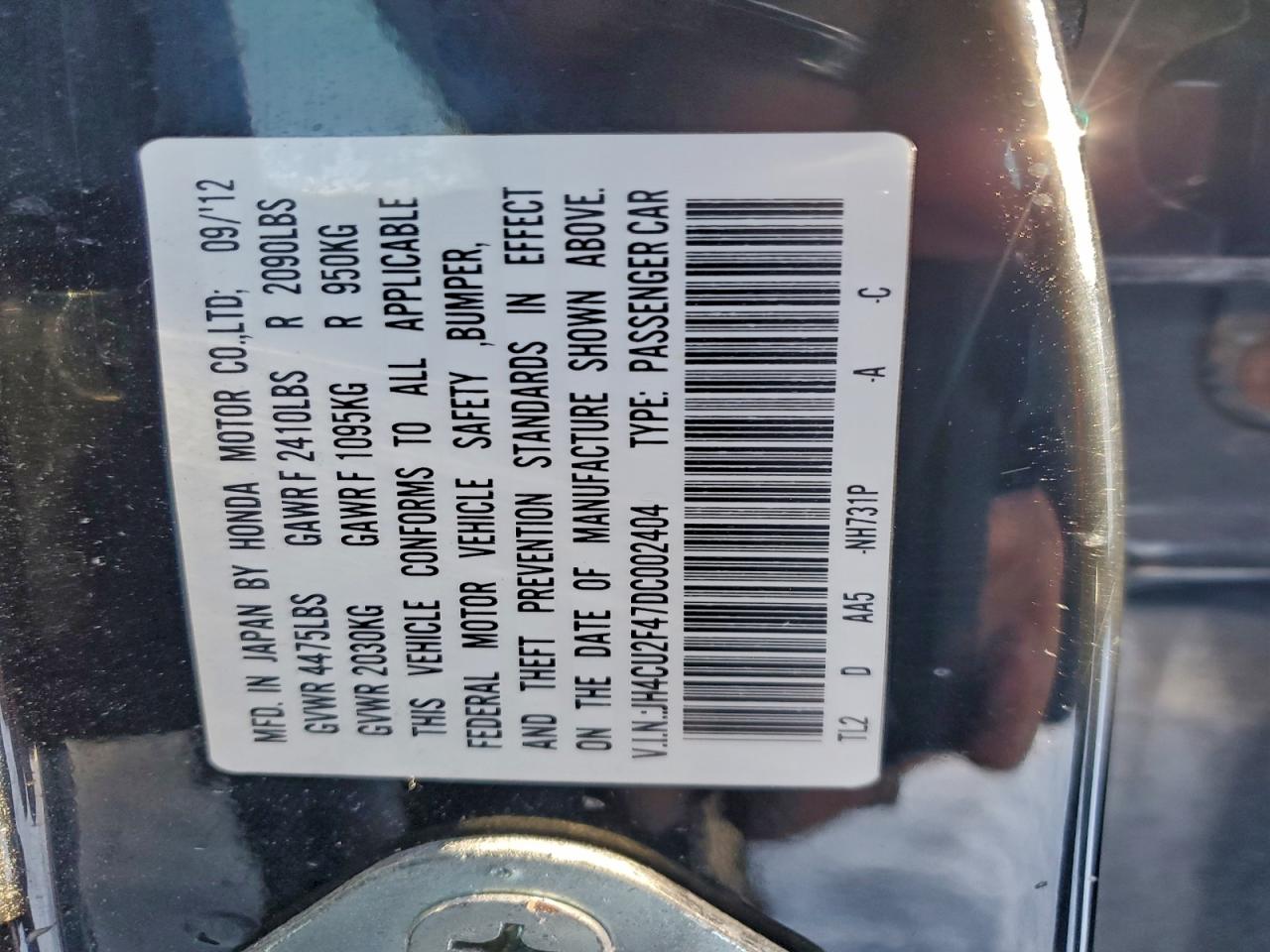 2013 Acura Tsx VIN: JH4CU2F47DC002404 Lot: 95523725