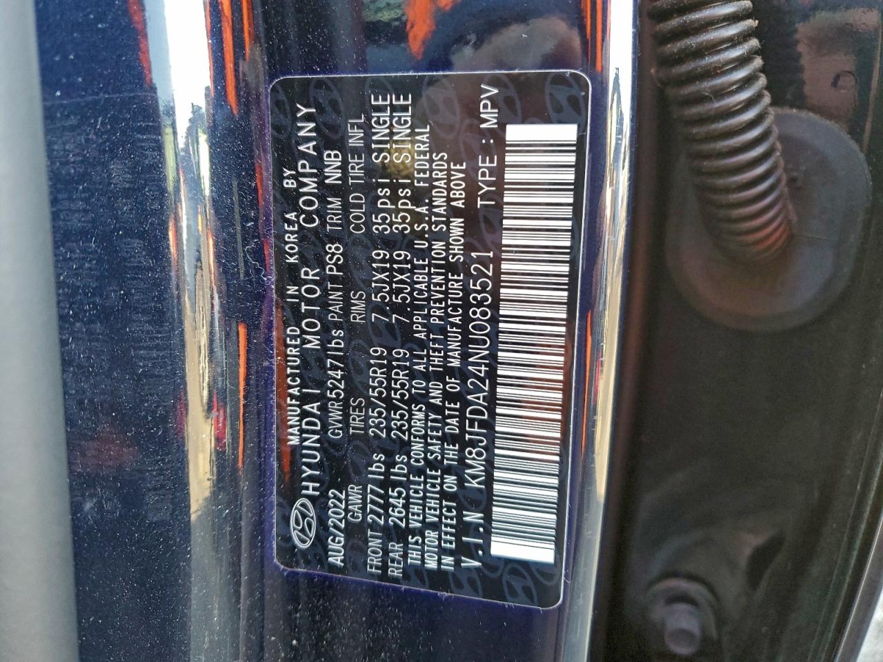 2022 Hyundai Tucson Limited VIN: KM8JFDA24NU083521 Lot: 94277085