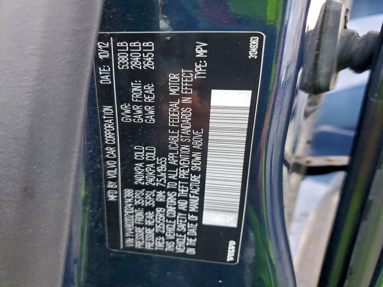 2013 Volvo Xc60 T6 VIN: YV4902DZ1D2414388 Lot: 94923335