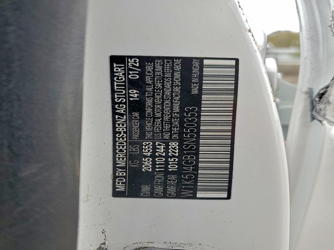 2025 Mercedes-Benz Cla 250 VIN: W1K5J4GB1SN550353 Lot: 95028005