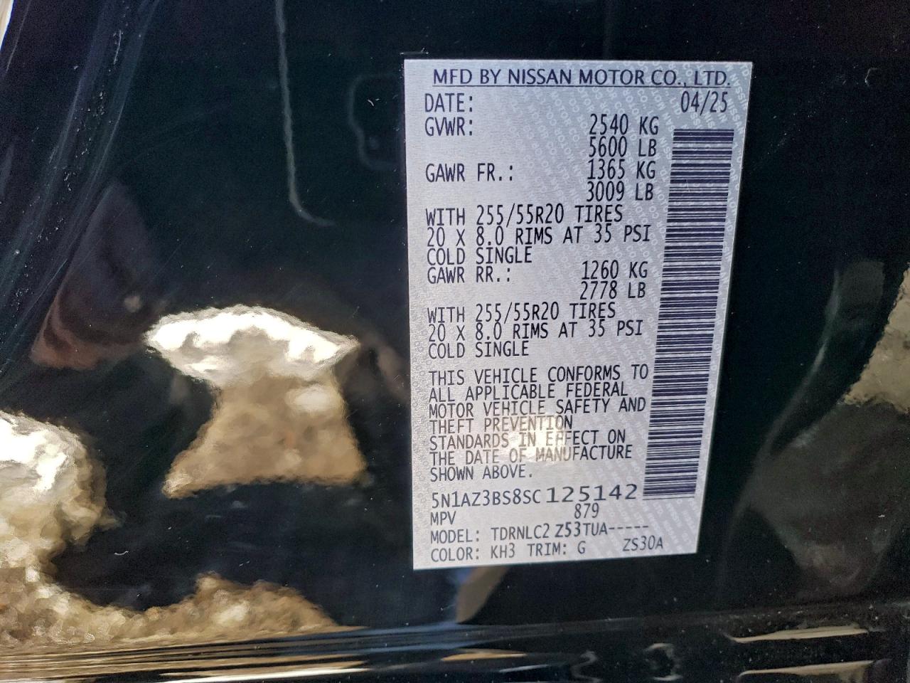 2025 Nissan Murano Sv VIN: 5N1AZ3BS8SC125142 Lot: 96922415