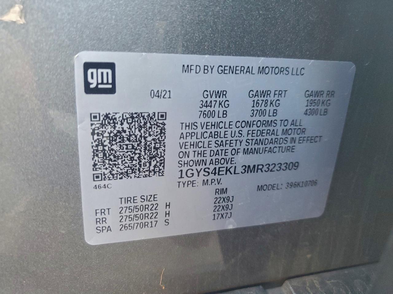 2021 Cadillac Escalade Sport VIN: 1GYS4EKL3MR323309 Lot: 94934665