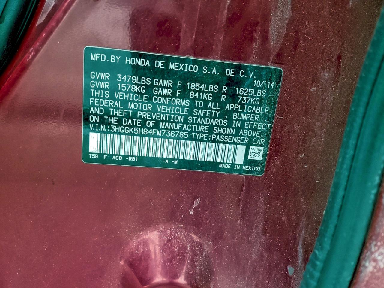 2015 Honda Fit Ex VIN: 3HGGK5H84FM736785 Lot: 95880115