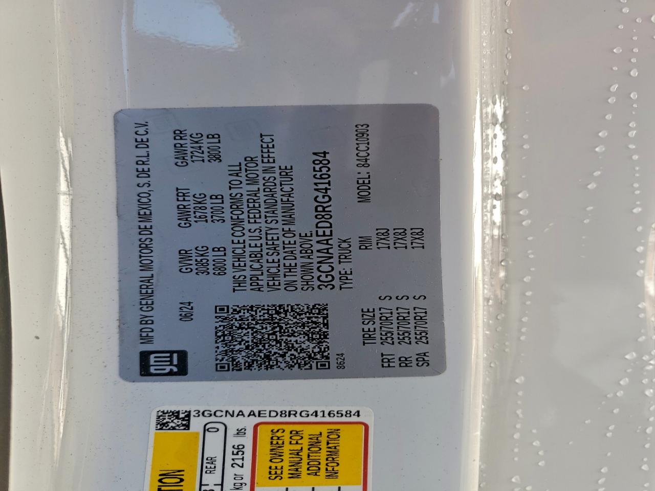 2024 Chevrolet Silverado C1500 VIN: 3GCNAAED8RG416584 Lot: 94919005