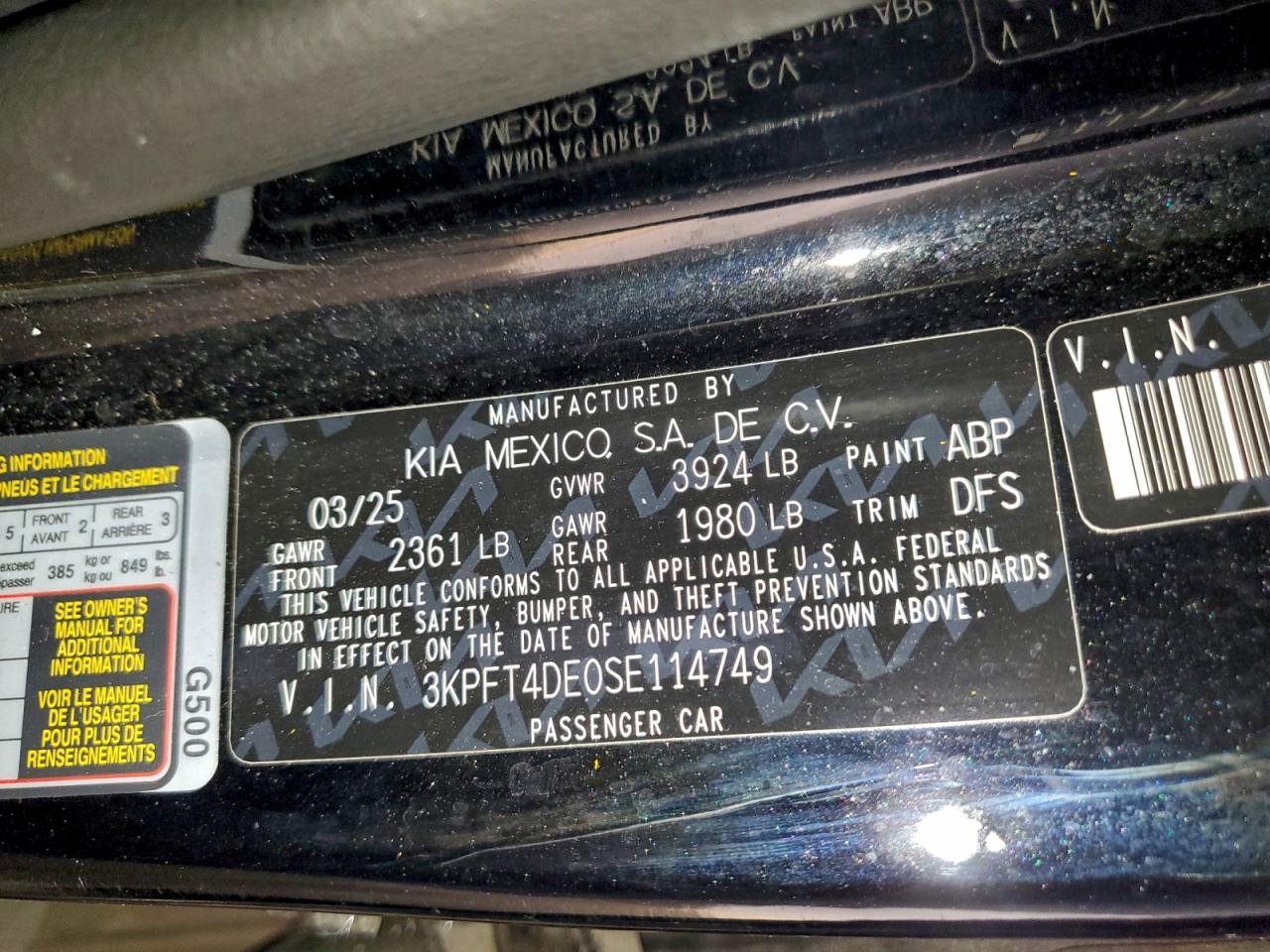 2025 Kia K4 Lx VIN: 3KPFT4DE0SE114749 Lot: 94938885