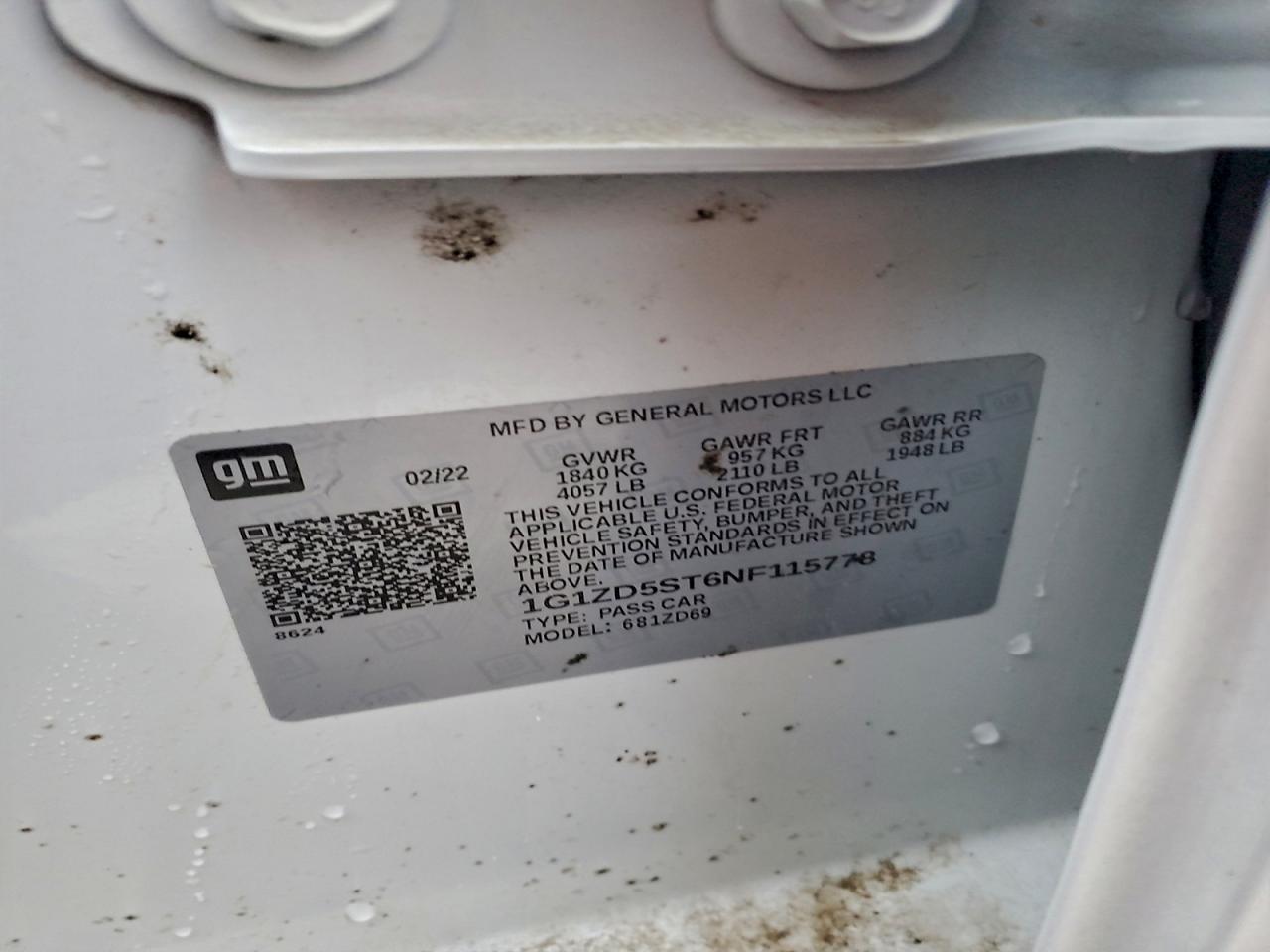 2022 Chevrolet Malibu Lt VIN: 1G1ZD5ST6NF115778 Lot: 94879045