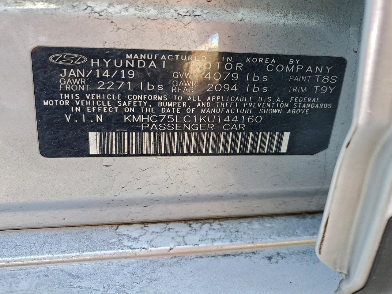 2019 Hyundai Ioniq Sel VIN: KMHC75LC1KU144160 Lot: 93542285